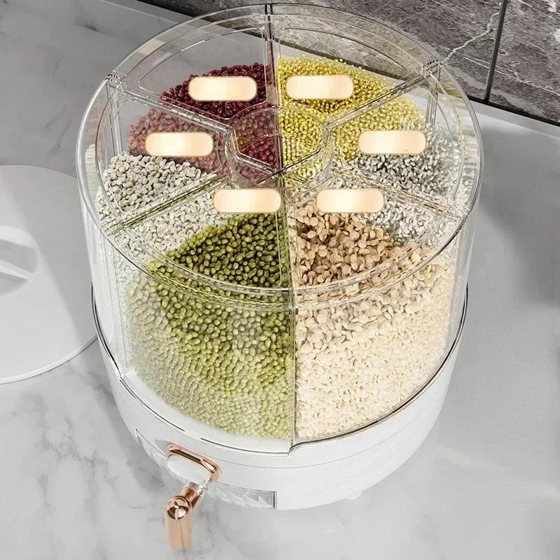 Контейнер для хранения риса большой вместимости с вращением на 360° и дозатором с кнопочным управлением