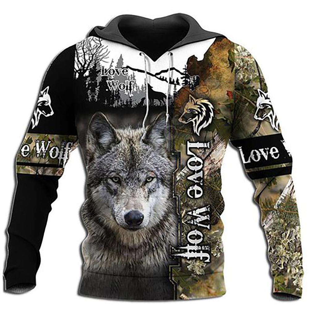 Весенне-осенняя мужская толстовка с принтом волка, 3D толстовки, городские модные универсальные топы большого размера, одежда с капюшоном Poleron, мужская одежда