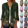 Women's Shirt Blouse Print 3/4 Length Sleeve Casual Holiday Basic Button Tops