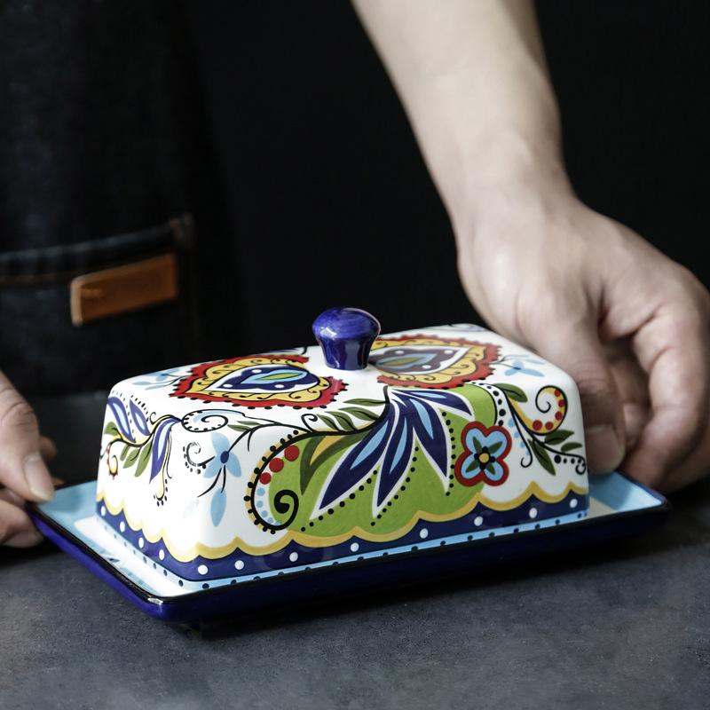Bohemian Style Butter Dish – Cheese Storage Box with Lid for Kitchen & Table