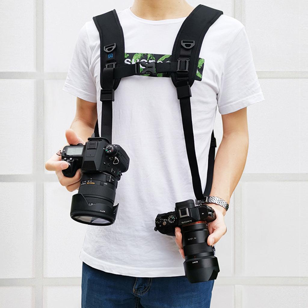Двойной плечевой ремень-разгрузка с быстросъемными креплениями для DSLR, SLR камер с страховочными ремешками и аксессуарами