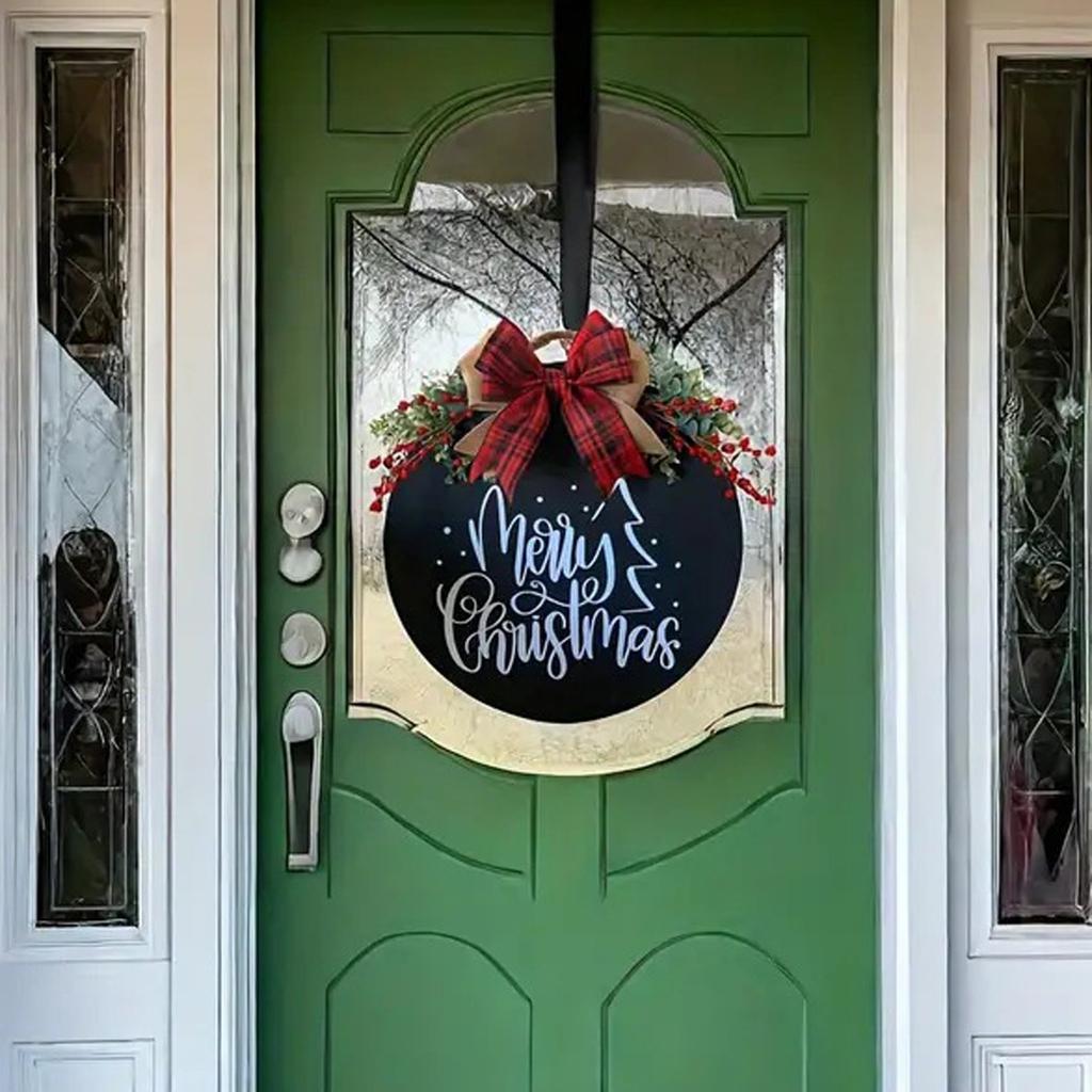 Трансграничный рождественский приветственный дверной знак, подвесное украшение с праздничной лентой и декором в виде венка