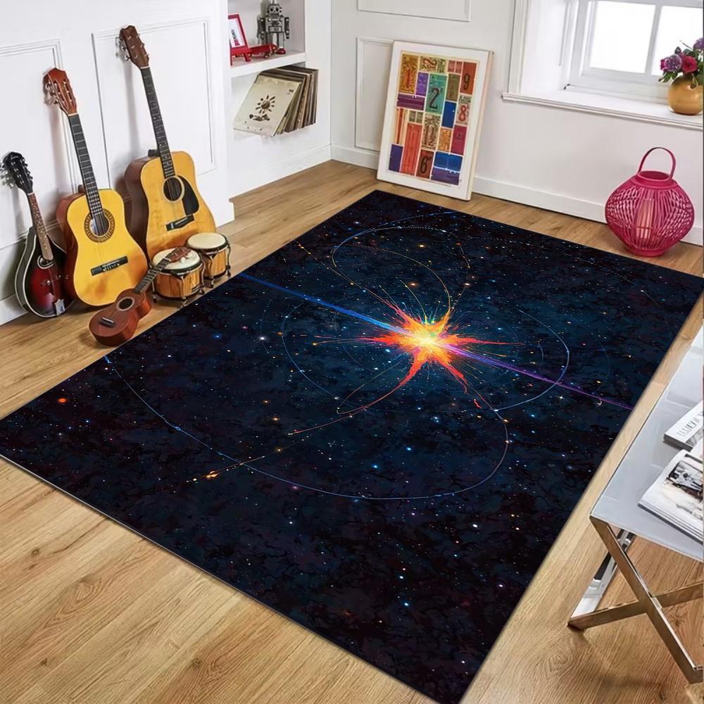 Black Minimalist Rug, Large Rug with Modern Starry Sky Art Design for Living Room Entryway Bedroom Non Slip Bathroom Area Carpet