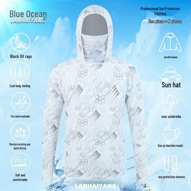 Men’s Outdoor Camouflage Sun Protection Ice Silk Sportswear with Face Covering