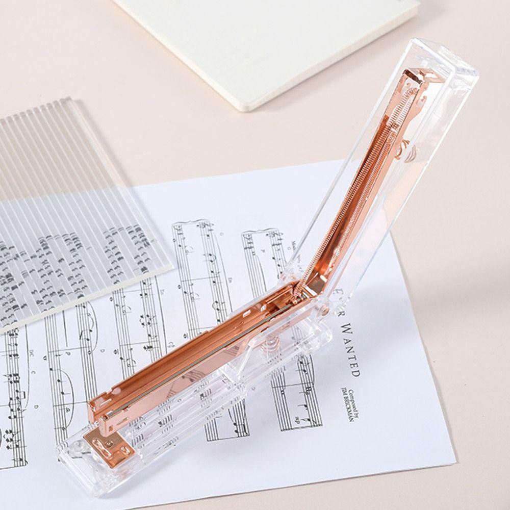 Manual Paper Stapler Rose Gold Book Binding Machines Transparent Stapler  School Office Supplies