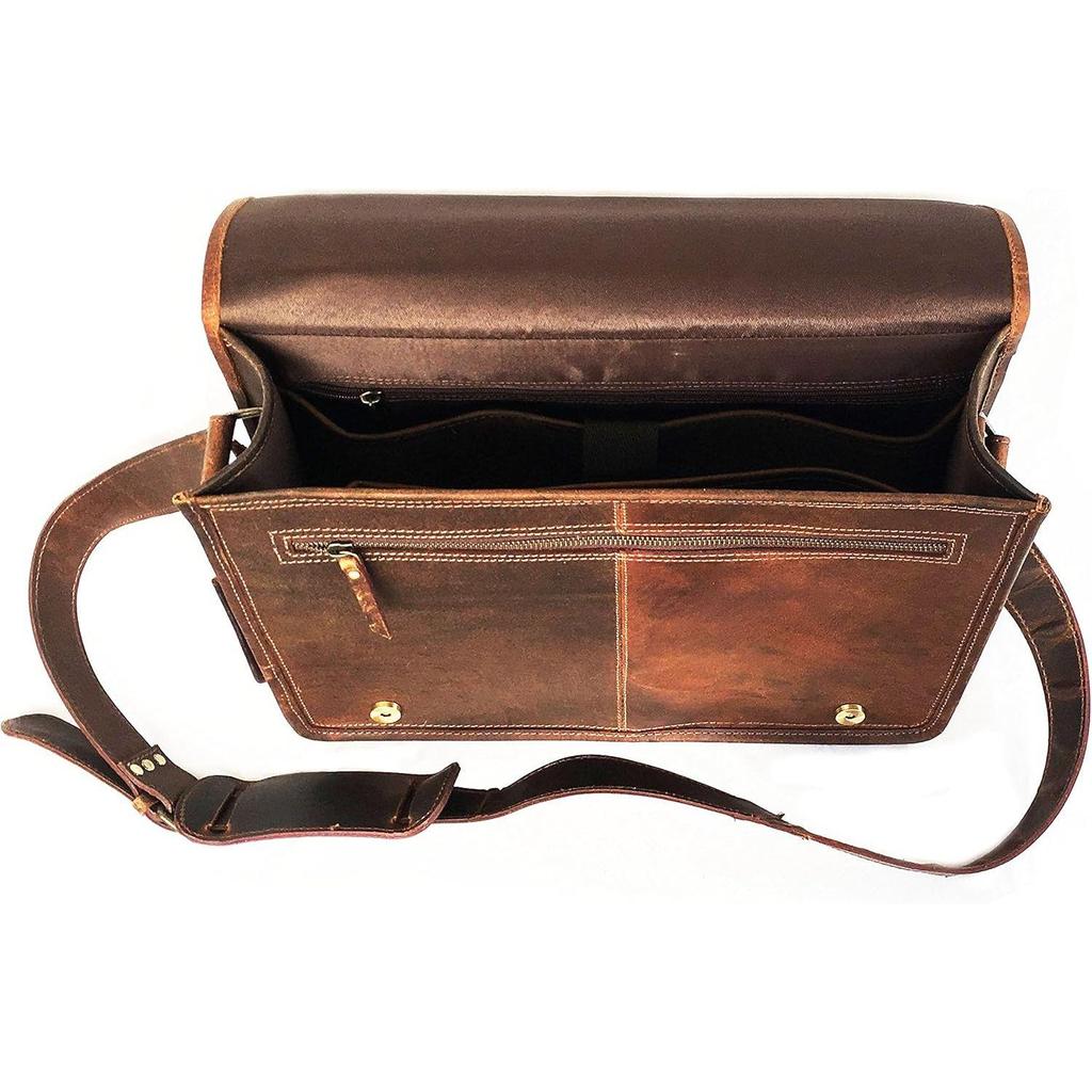 Leather 16 Inch Leather Vintage Rustic Crossbody Messenger Courier Satchel Bag Gift Men Women Briefcase Carry Laptop