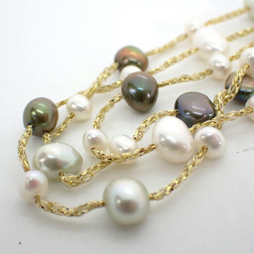 [Used] Freshwater Pearl 3 Strand Multi Station Pearl Necklace [m1-7]