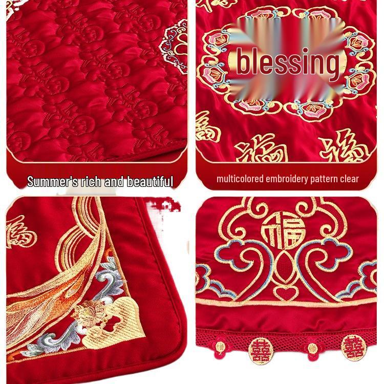 Набор вышитых свадебных подушек: 'Фу' Иероглиф и Дизайн 'Сто Благословений' для Постели Невесты с Мотивом Ранних Родов