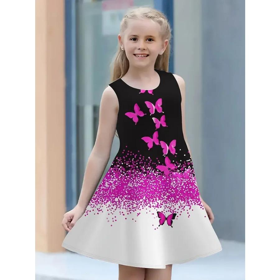 Платья для девочек от 4 до 14 лет, детское платье без рукавов с 3D принтом бабочек и животных, дышащая одежда с цифровым рисунком