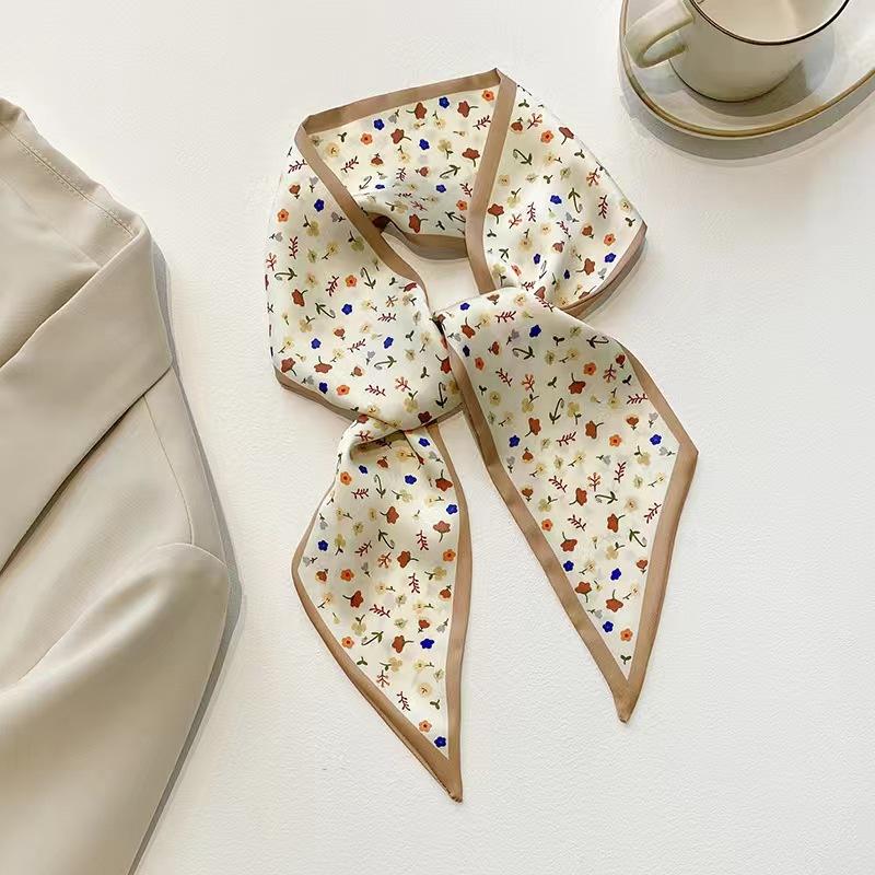 Маленький белый и нежно-зеленый шелковый шарф для женщин, тонкая лента, повязка на голову, резинка для волос, украшение для сумки, длинный