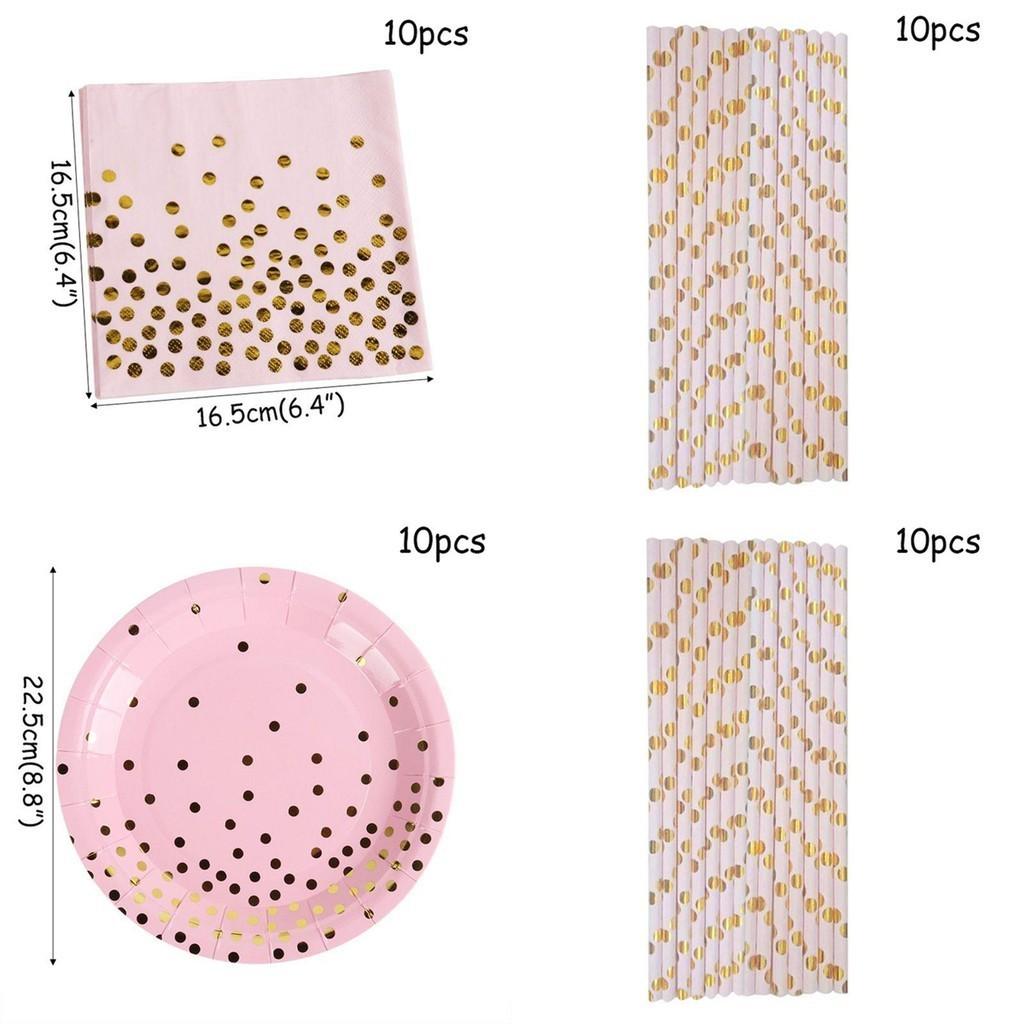 Восхитительная розово-золотая одноразовая посуда для создания праздничной атмосферы