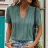 2025 Fashion Lace Splice Elegant Tops for Women Vintage Stripe Loose Casual Short Sleeve T-shirt Ladies Summer Versatile Blouses
