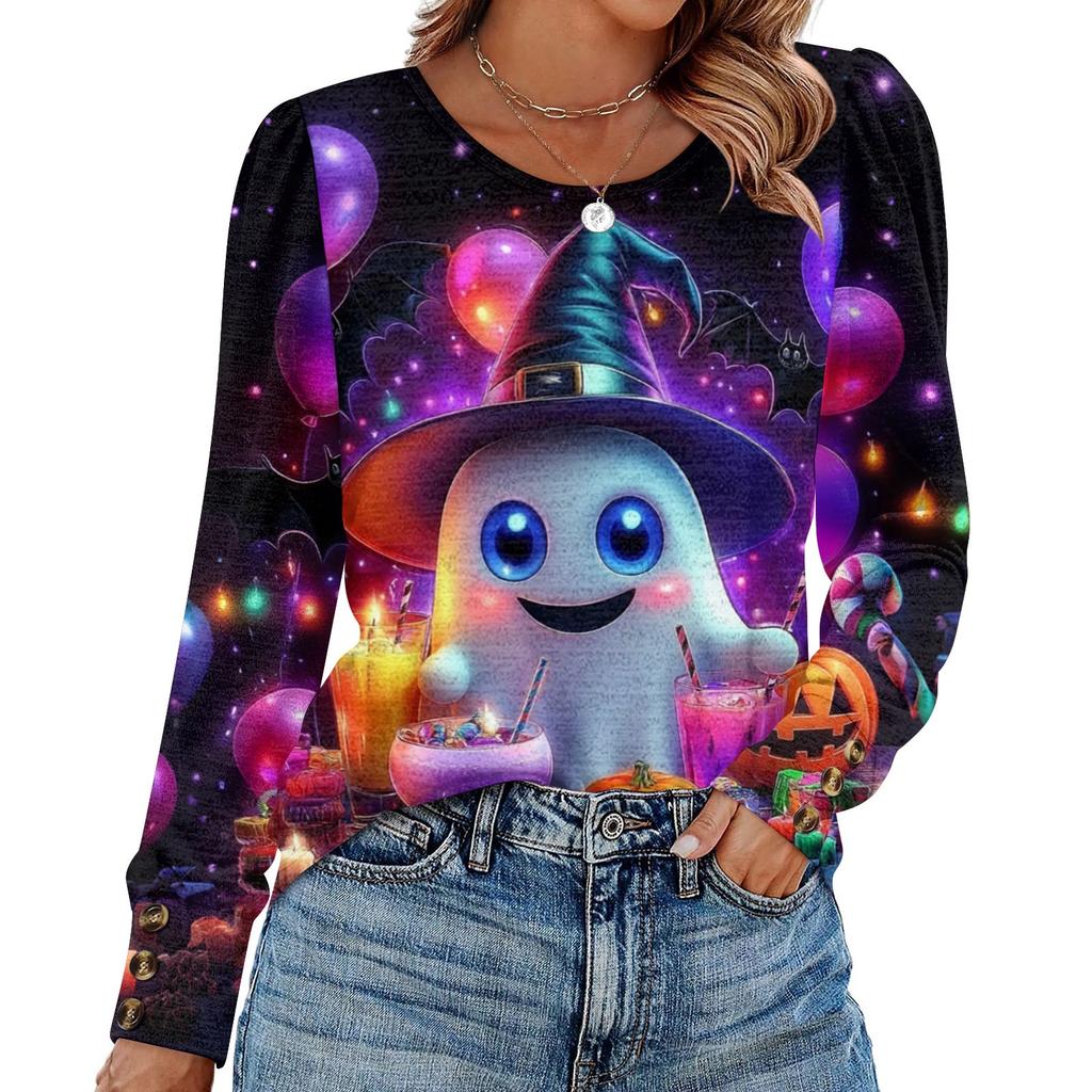 Женский модный топ с длинными рукавами и принтом на Хэллоуин