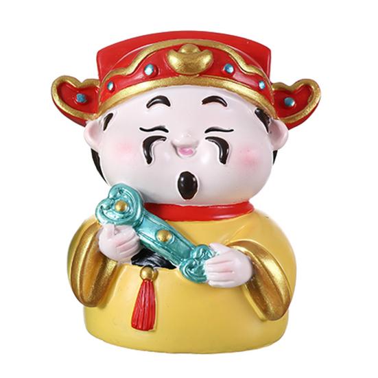 Cartoon God of Wealth Figurine Hand-painted Chinese Immortals Statue Resin Sculpture Home Office Desktop Decoration Ornament