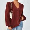 Элегантный женский вязаный кардиган-жакет - Однотонный, на пуговицах спереди, Автономный узор - Весна и Осень