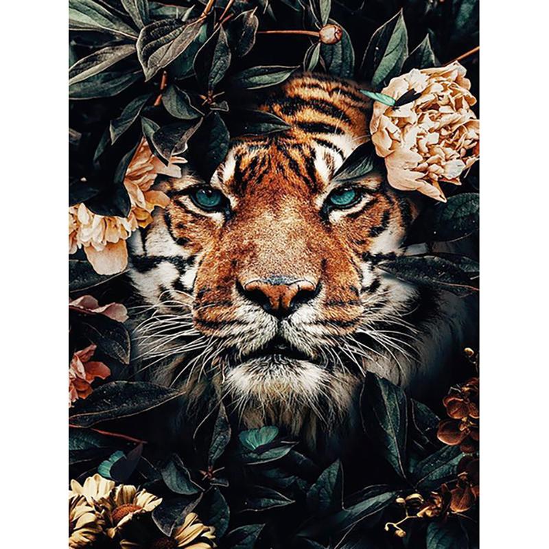 5D Diamond Embroidery Animals Diamond Painting Full Round Drill Tiger Lion Face Flowers Picture of Rhinestones Home Decor