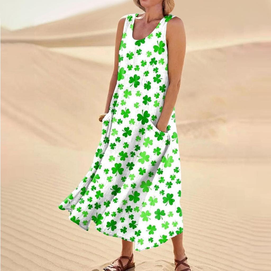 Женская повседневная одежда Comfort St. Карманное платье без рукавов с принтом ко Дню Святого Патрика