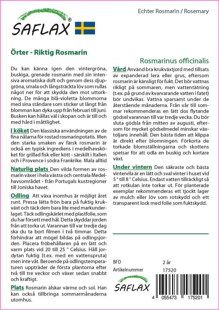 SAFLAX Garden in the Bag - Розмарин - 100 семян - С субстратом в подходящем пакете-стойке - Rosmarinus officinalis