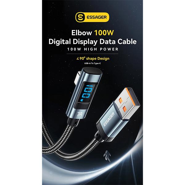 Essager 7A 100 Вт USB C кабель для быстрой зарядки цифровой дисплей локоть типа C кабель для Huawei Mate60 Pro Xiaomi Samsung Vivo шнур для передачи данных