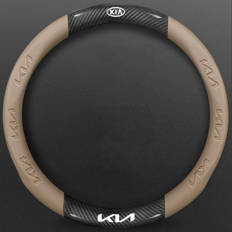 ANIE7 Carbon Fiber Keyring Leather Steering Wheel Cover Anti-Slip Grip For KIA RIO Ceed EV6 EV9 Stinger Forte Niro K9SoulSorentoCerato