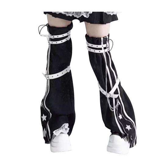 1 пара гетр для горячих девушек, регулируемый пояс, декор в виде цепочки, носки в стиле хип-хоп, леггинсы со звездным принтом, контрастные цветные нескользящие носки на шнурке