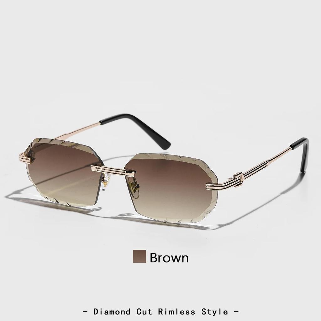 New Rimless Luxury Sunglasses Diamond Cut Sun Shades For Man And Women Designer Brand Glasses Uv400 Frameless Eyewear