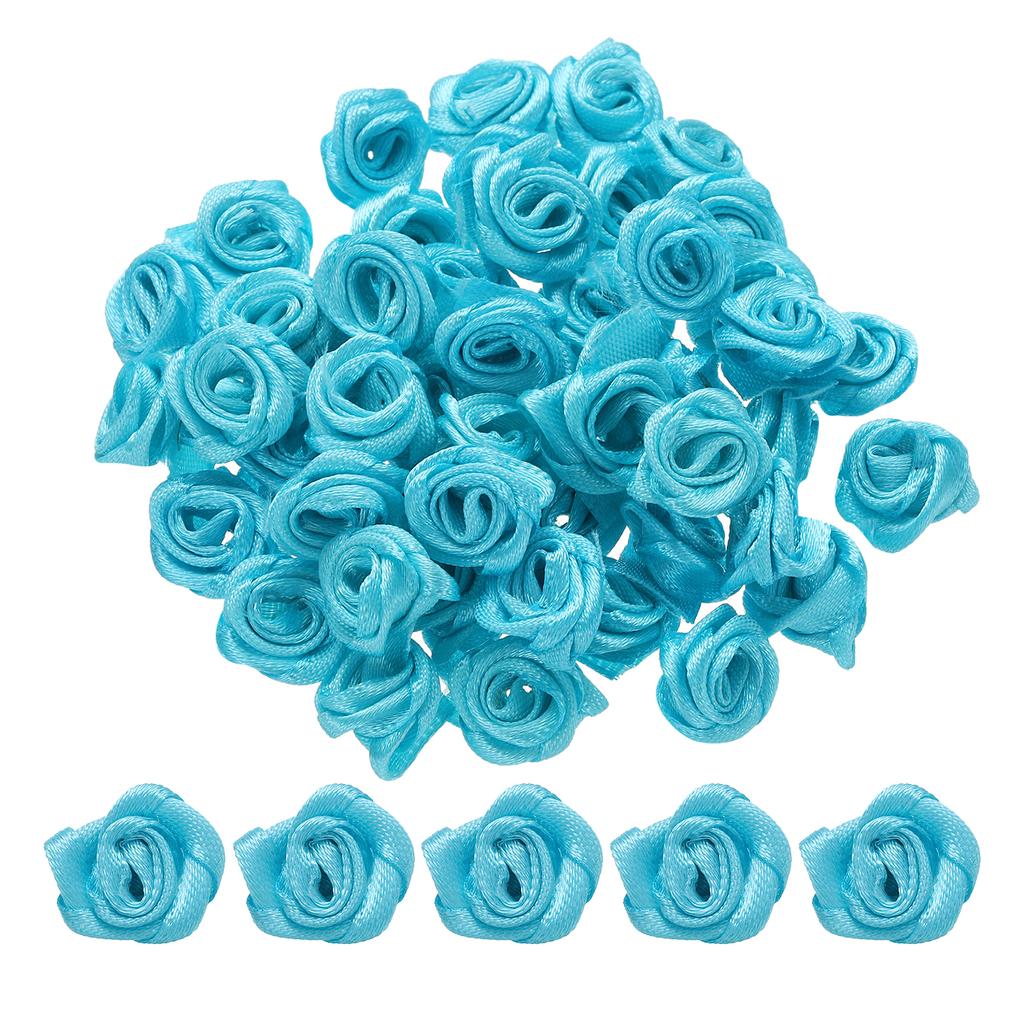 100Pcs 1.5cm Mini Satin Ribbon Roses Handmade Rolled Rosette Flower for DIY Crafting Accessories Sewing Wrapping Decoration