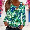 Women Plus Size Asymmetric Cutout Neck Cold Shoulder Long Sleeve Tropical Leaf Printed Fitted Blouse