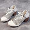 Retro Summer Women's Shoes Leather Shoes High Heeled Sandals Head Cowhide Hollow Out Breathable Cave Shoes