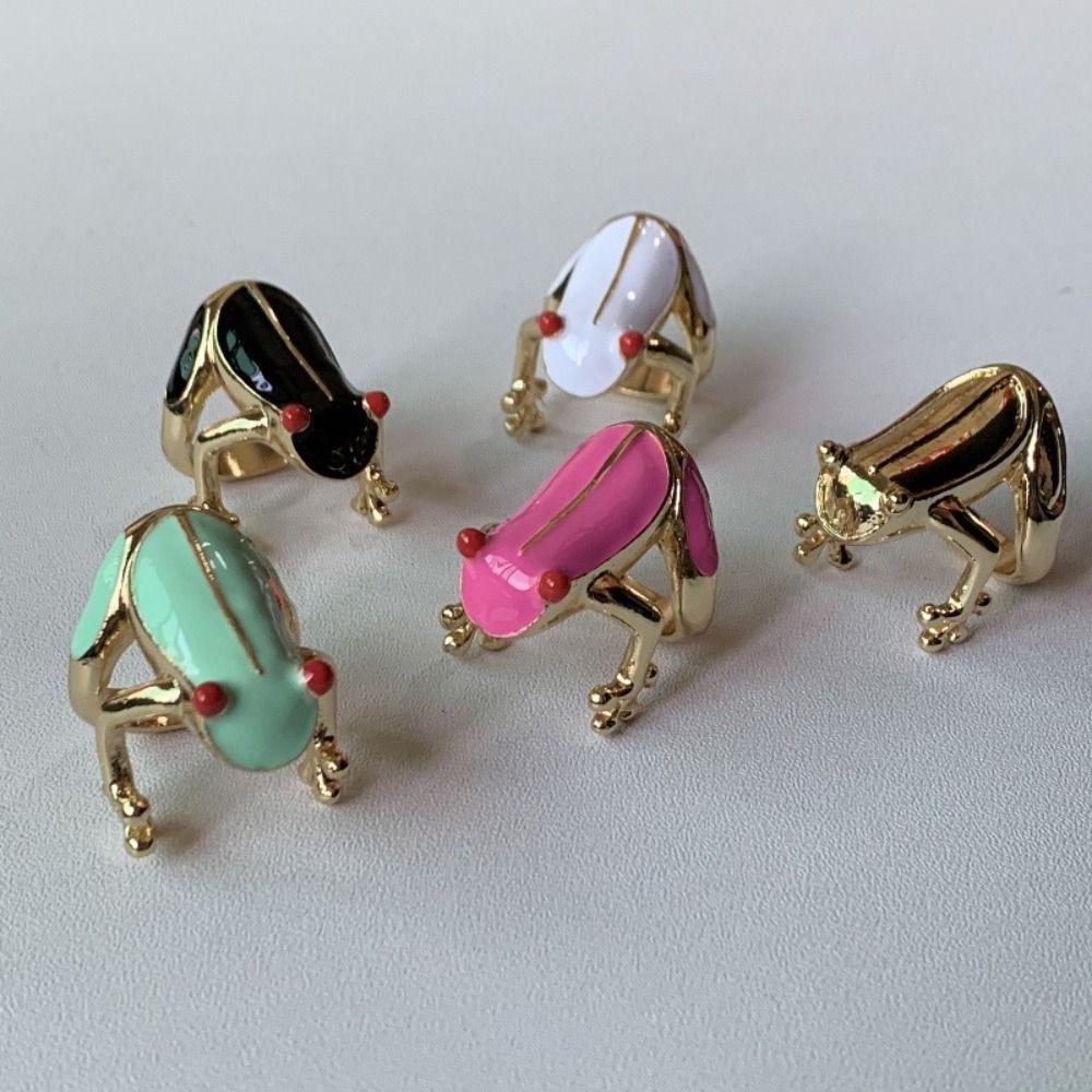 Korean Style Frog Drip Oil Ring Geometric Enamel Ring Creative Painting Ring Gift