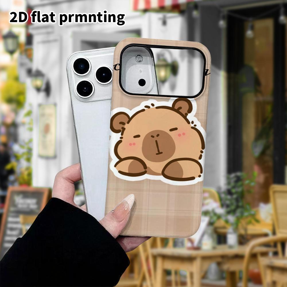 Phone Case: 2D flat design suitable for iPhone 18 17 16 15 14 13Pro film protection case, couple style, plaid lounging capybara, Christmas and Hallowe