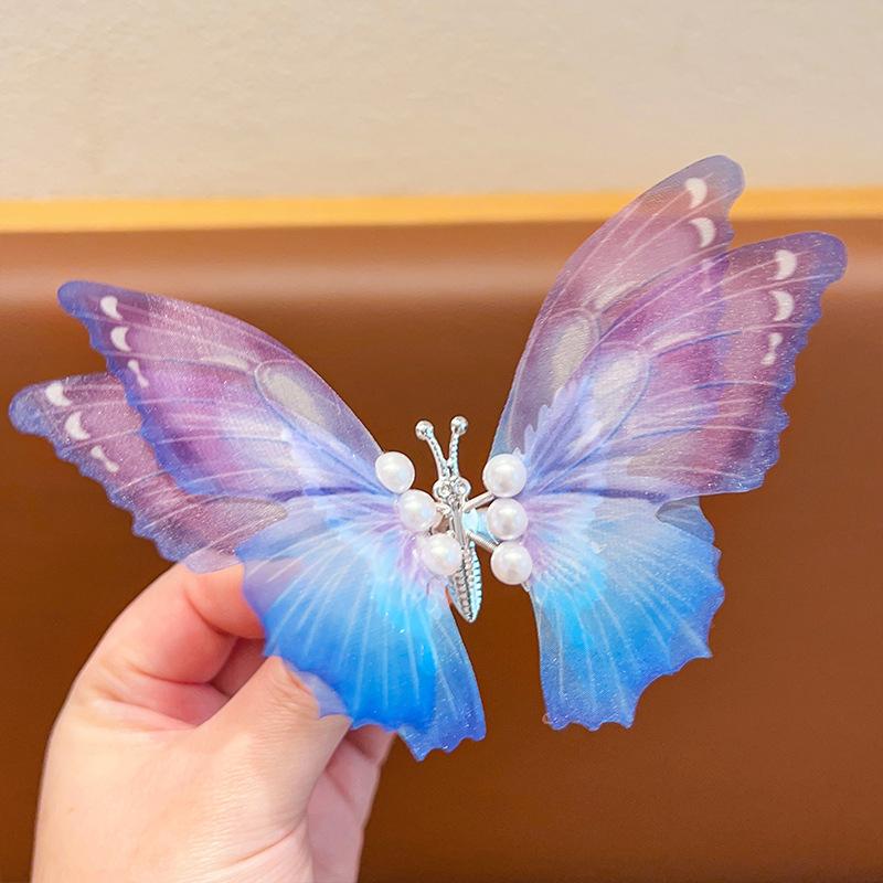 Красочные крылья, большая бабочка, жемчужная заколка для волос, детские милые милые аксессуары для волос