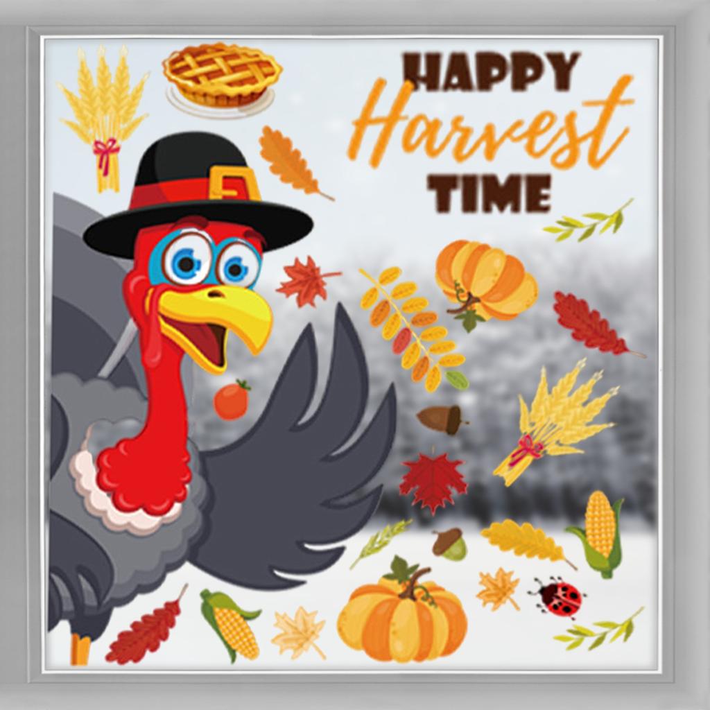 Thanksgiving Window Clings Fall Leaves Window Stickers Decorations, Turkey Acorns Owl Squirrel Maple Autumn Window Cling
