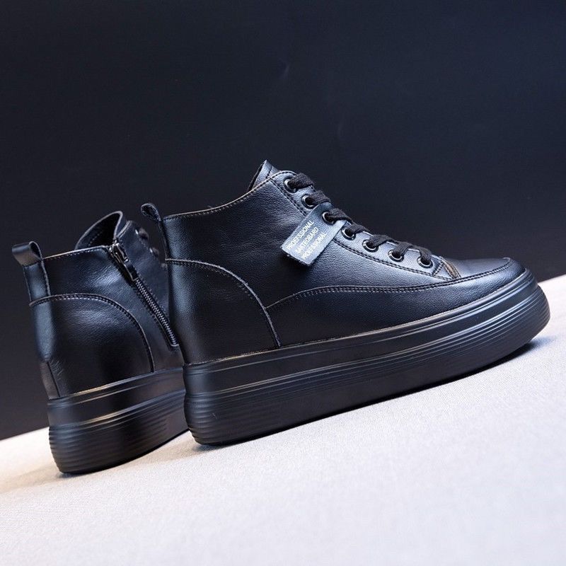 Кожаные дышащие высокие ботинки женские ботинки весна новые внутренние увеличивающие высоту повседневные спортивные туфли одинарные туфли