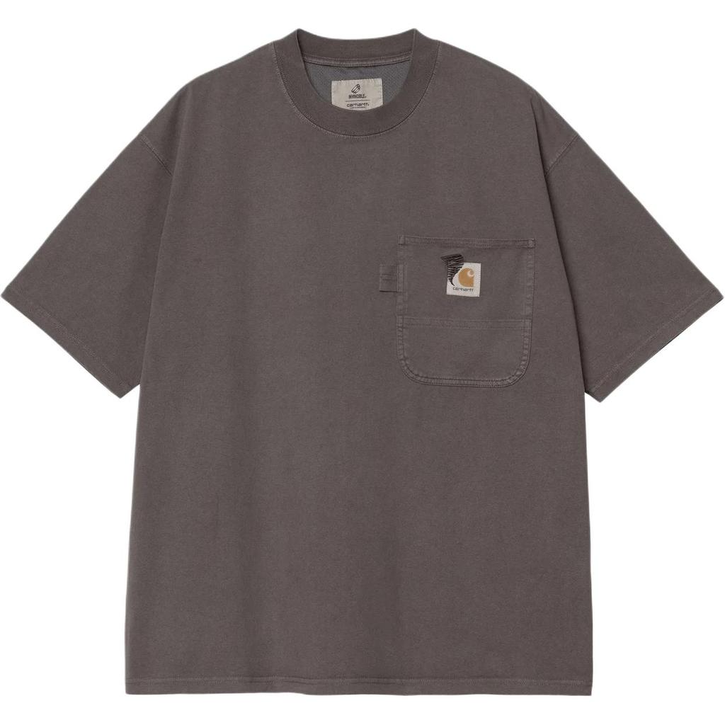 Carhartt WIP X Invincible Коллаборация Осень/Зима 2024 Хлопковая футболка с пигментной окраской, карман, логотип на этикетке, круглый вырез, короткий рукав, унисекс Топы A242063-26-PG