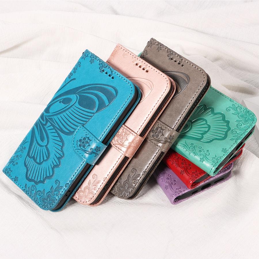 Чехол для телефона из кожи с тиснением в виде бабочки для OPPO A80 A60 A79 A78 A58 A38 A94 A93 Realme C67 C65 C61 C55 C53 C33 C21, чехол-кошелек с браслетом