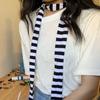 Women Scarf Striped Print Thin Long Scarf Harajuku Style Lightweight Breathable Cotton Scarf Girl Neck Wrap