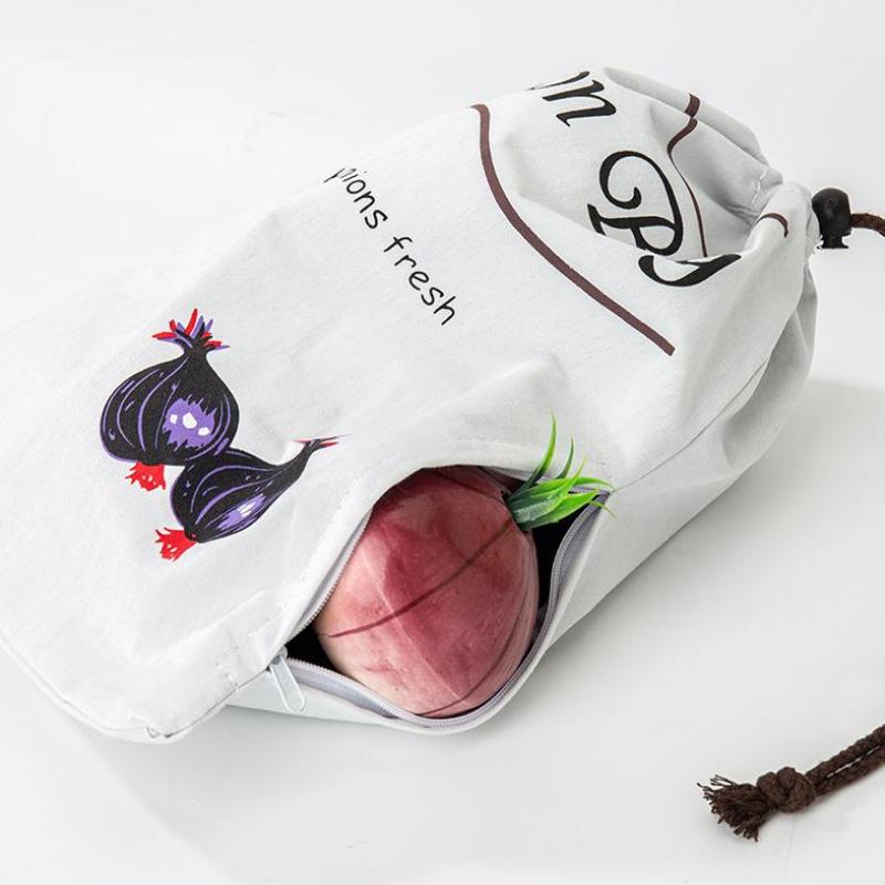 Potato Onion Storage Bag Keep Fresh Vegetable Fruit Organizer Drawstring Canvas Bags Reusable Sacks Holds Keeper Large Capacity