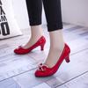Spring and Autumn Versatile Single Shoes Women's Large Size Shallow Mouth Work High Heel Fashion Bow Women's Small Leather Shoes Commuter Women's S