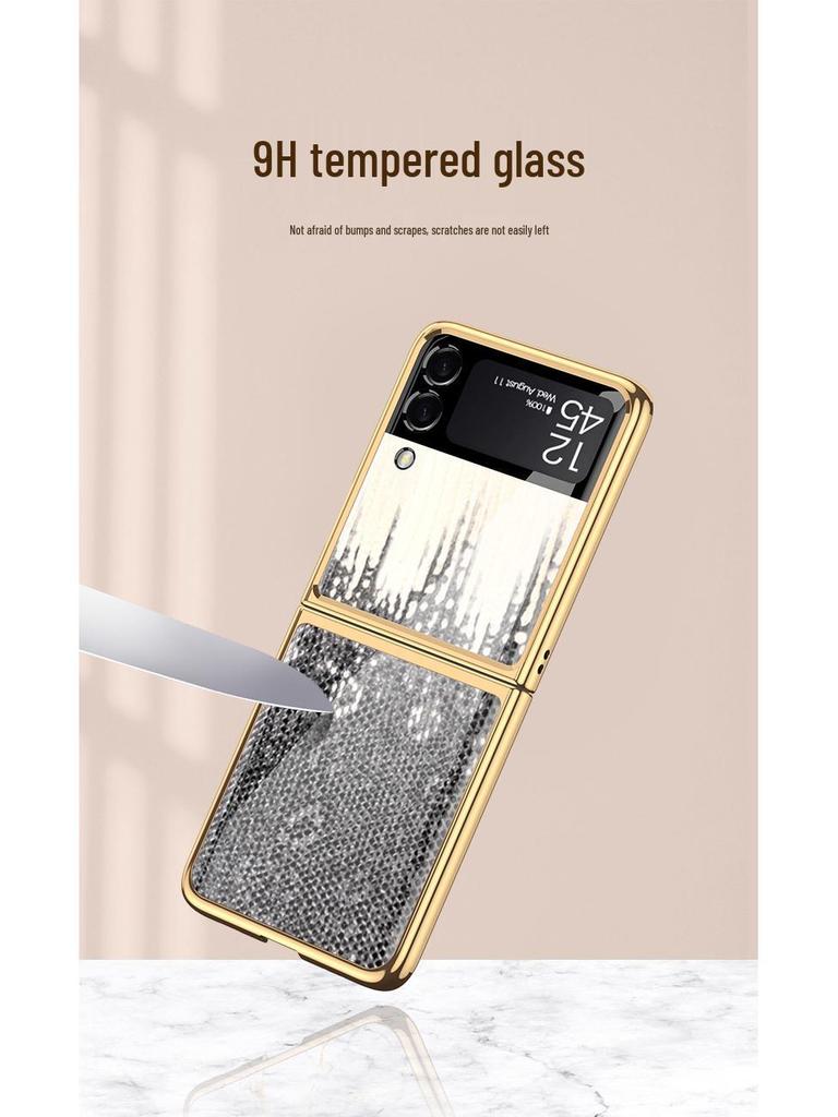 Электроplated Клетчатый Стеклянный Чехол для Телефона Samsung Flip4/5 для Складного F707