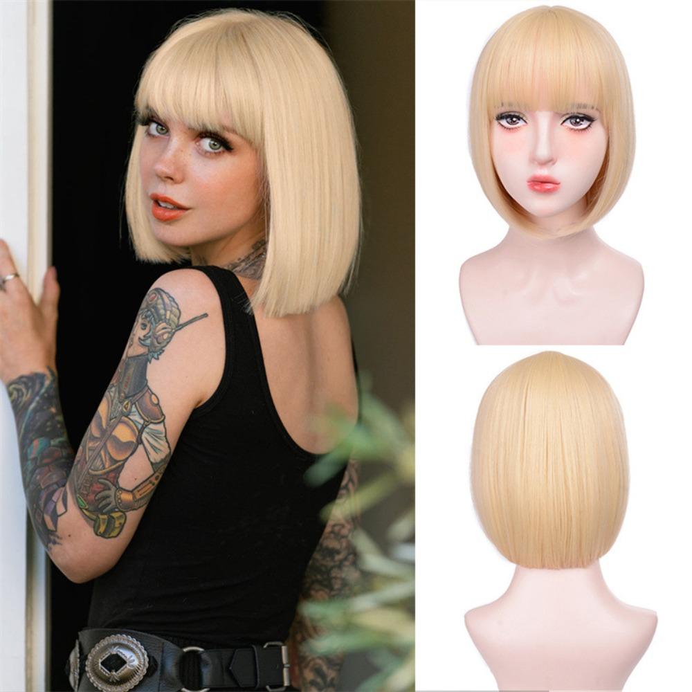 Cosplay Bob Straight Hair Wigs Harajuku Pink Black Orange Short Wigs Women Layered Wig Carnival