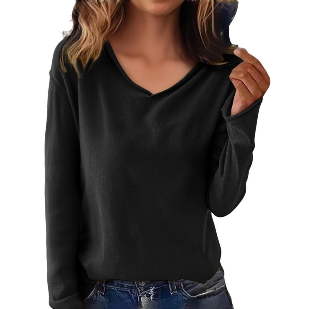 Women's Fashion Casual V-neck Warm Knitted Sweater Solid Color Long-sleeved Top