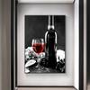 Modern Art Red Wine and Bottles Kitchen Poster Black and White Beverage Food Canvas