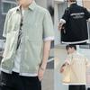 Man Shirts Summer Cargo Shirt  Retro Loose Short Sleeves Lapel Men Tops Work Shirt Pockets Half Sleeve Casual Tops