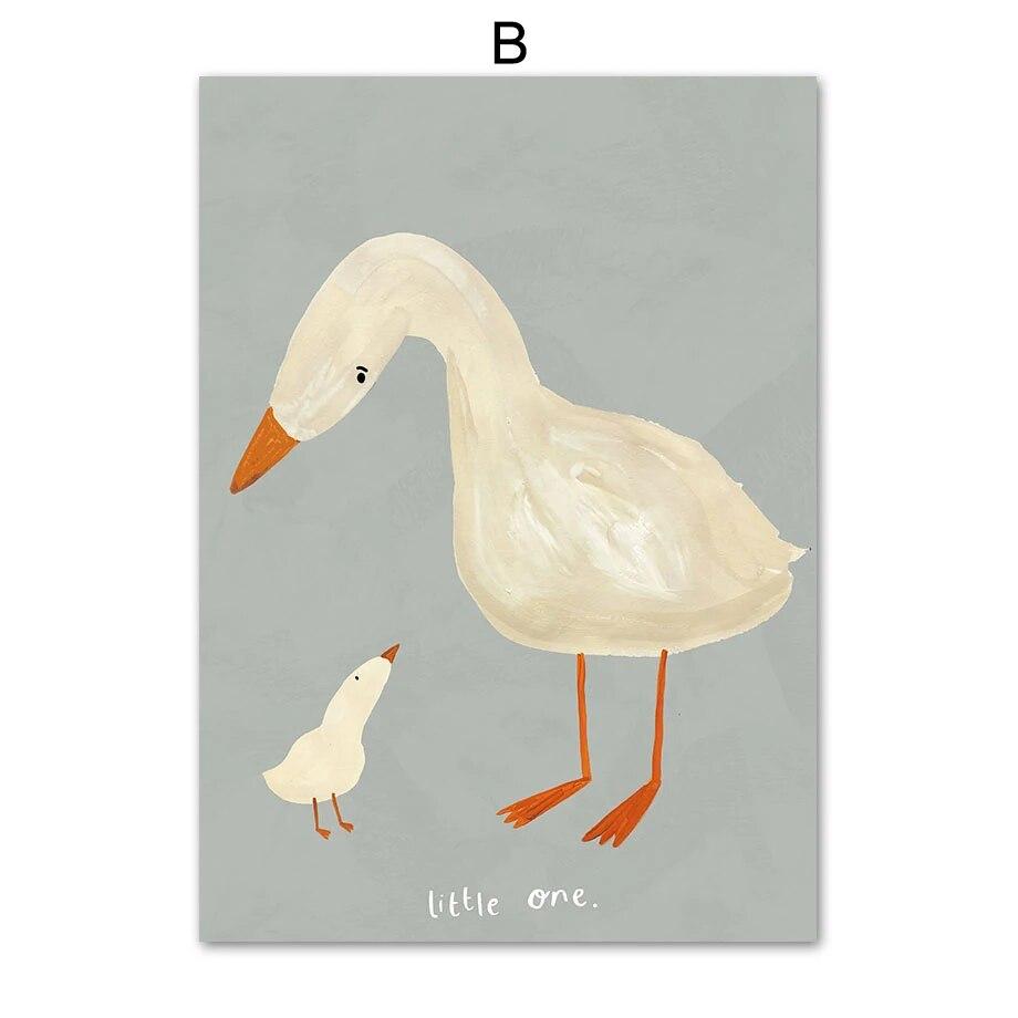 Бохо мультфильм кролик мышь гусь медсестра настенная живопись на холсте скандинавский ретро постер и принты настенная картина декор для детской комнаты (с рамкой)