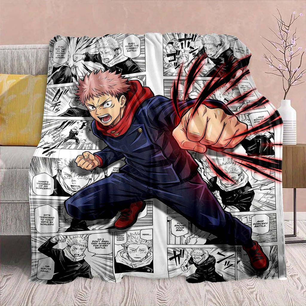 Фланелевое одеяло Аниме Jujutsu Kaisen - Мягкое, теплое, идеально подходит для дивана, кровати, кемпинга, путешествий, офиса, домашнего декора -QJY