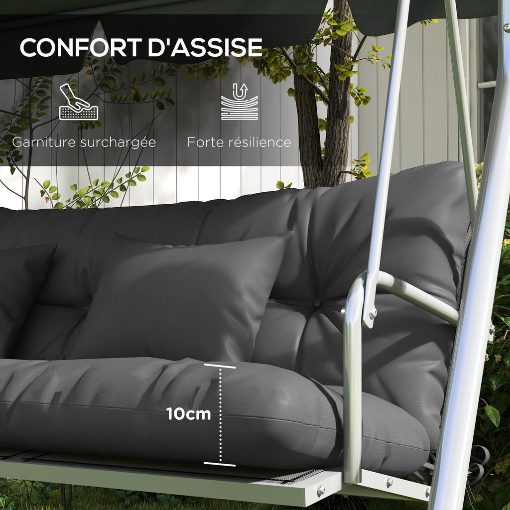 Set of 4 Outdoor Cushions for Garden Swing, 1 Seat Cushion Back Cushions and 2 Pillows