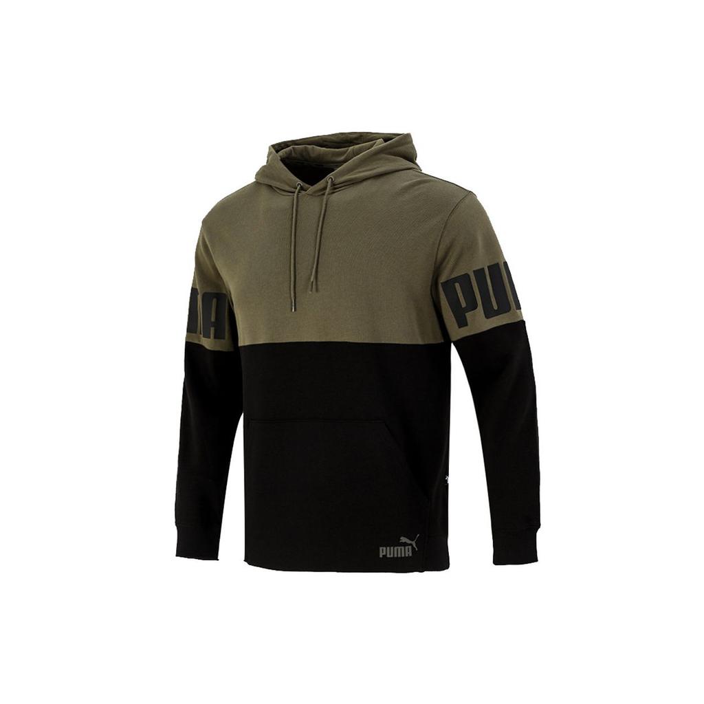 Puma Logo Print Color Block Sports Hoodie Men Tops Army-Green 847723-44