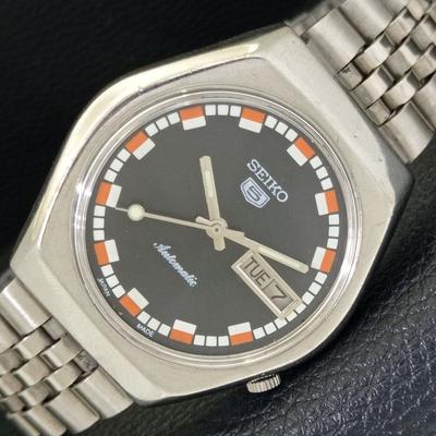ПОДЛИННЫЕ ВИНТАЖНЫЕ МУЖСКИЕ АВТОМАТИЧЕСКИЕ ЧАСЫ SEIKO 5 ЯПОНСКОГО ПРОИЗВОДСТВА С ЧЕРНЫМ ЦВЕТОМ ЦИФЕРБЛАТА a500766-5