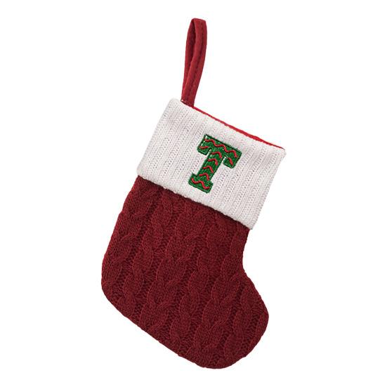 Mini Initial Christmas Stocking Embroidered Letter Knitted Christmas Stockings Festival Hanging Ornament for Home Christmas Decor